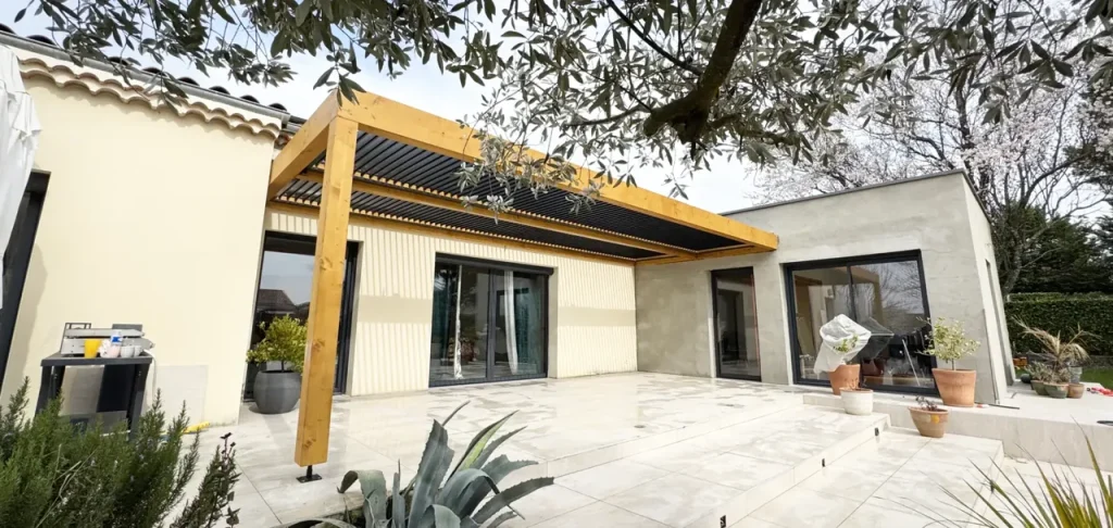 Nouvelle realisation pergola bois a cleon dandran drome bandeau
