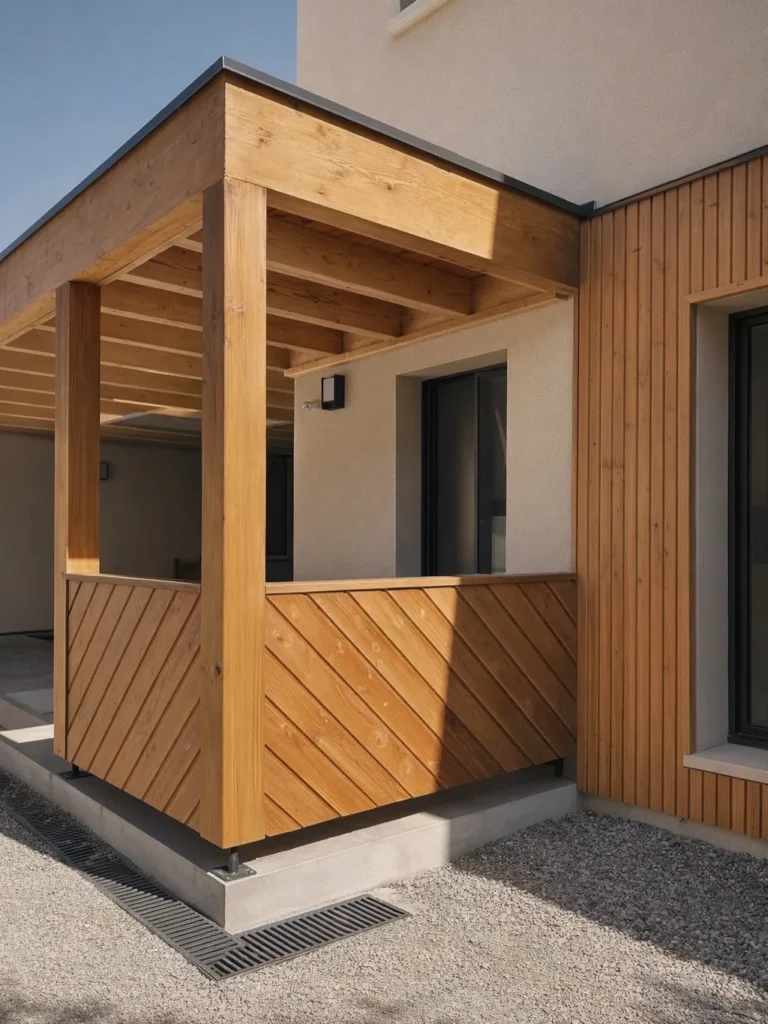 Carport bardage bois porche entree