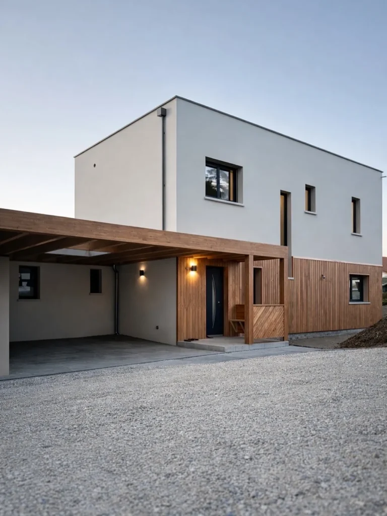 Carport bois moderne integre maison design